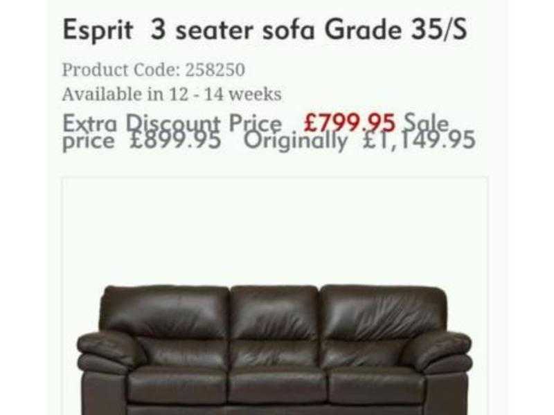 039Extra Large Dark Brown Full Leather 3 Seater Sofa039