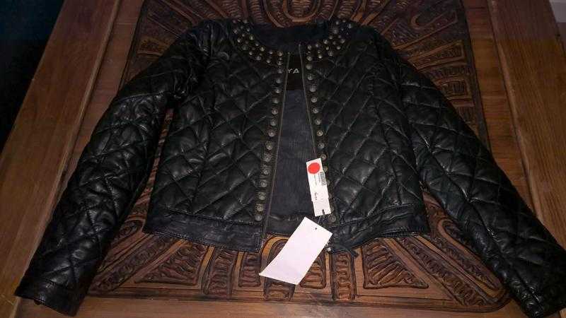 100leather quilted studded women jacket BNWT