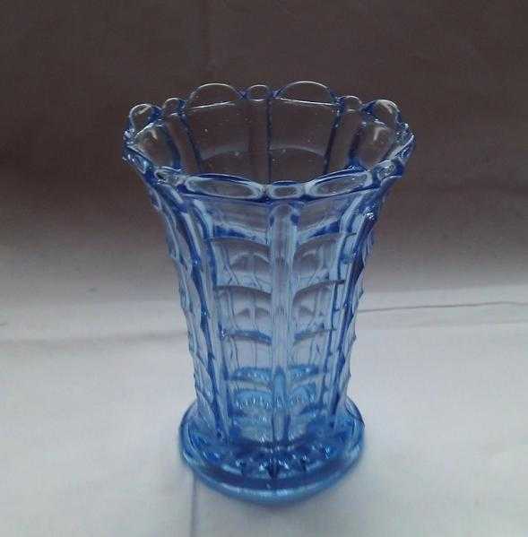 1930039s blue  pressed glass vase and platedish