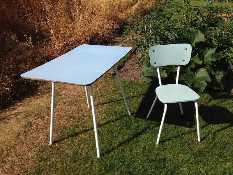 1950039s retro light blue Formica table and chair