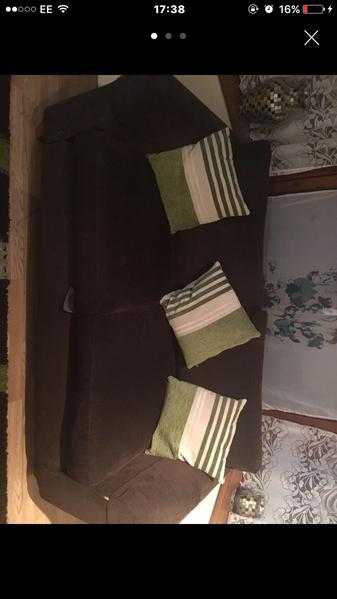 2 3 seater Brown fabric sofa with free cushions