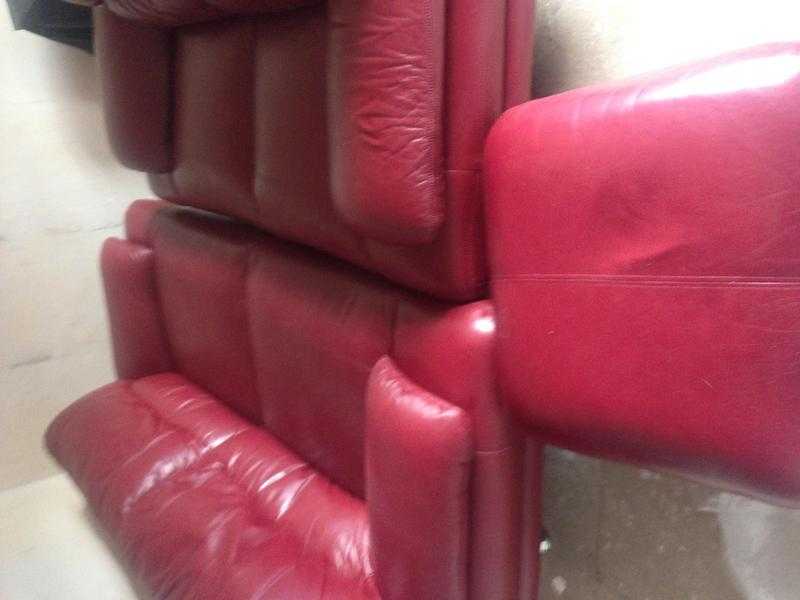 2 amp 3 seater red leather sofas amp footstool