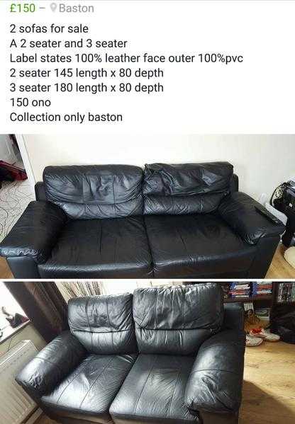 2 and 3 seater black leatherpvc sofas