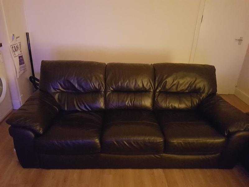 2 brown leather 3-seater sofa039s