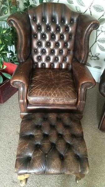 2 Chesterfield Queen Anne high back armchairs