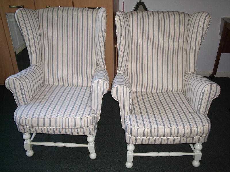 2 comfortable fireside chairs  shabby chic