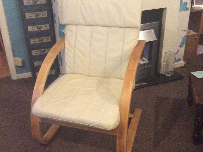 2 Cream Faux Leather Poang Chairs Sale or Swap