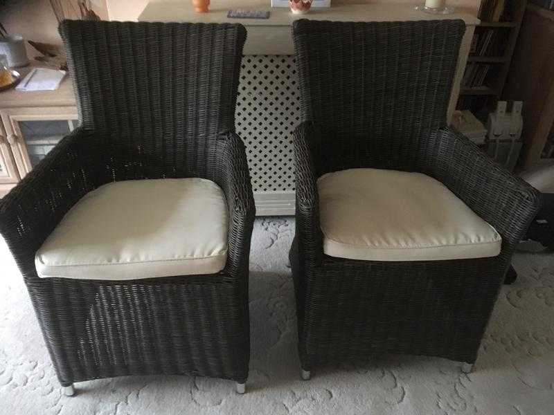 2 Dark Brown Faux Rattan Chairs