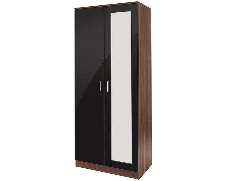 2 DOOR BLACK  WALNUT WARDROBE WITH MIRROR