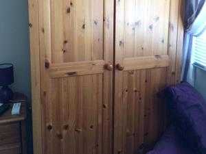 2  double pine wardrobes in good condition with chest of drawers ( 3 drawers )