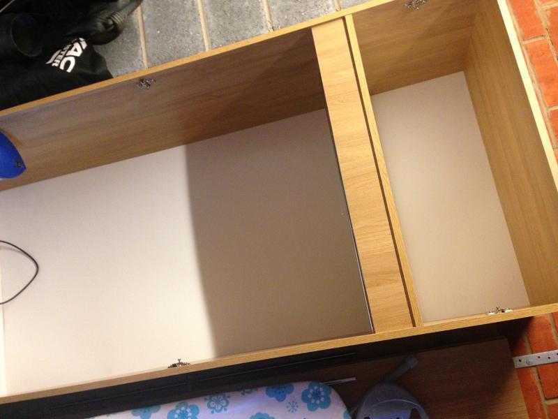 2 light wooden wardrobes and one bedside chest