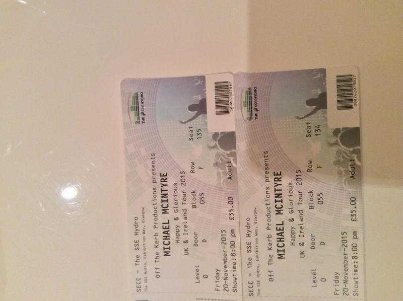 2 Michael McIntyre tickets excellent seats ground level Friday 20th November SSE Hydro Glasgow