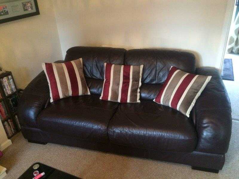 2 piece sofa set - dark brown leather, 3 seater and 2 seater