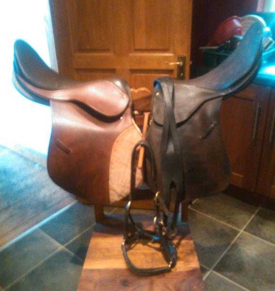 2 Saddles Leather Head Collar and Girth