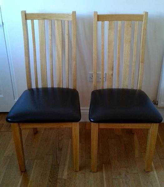 2 Scandi Style Oak Dining Chairs with Black Seats - Contemporary