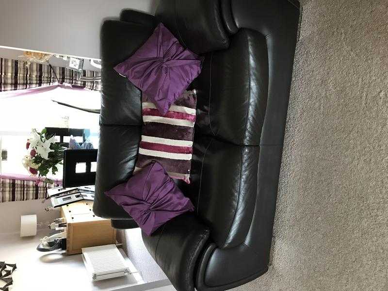 2 seater and 3 Seater Brown Leather Sofas