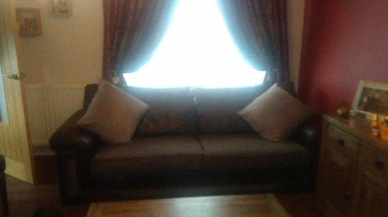 2 seater and 3 seater mocha leather abd fabric dfs sofas for sale