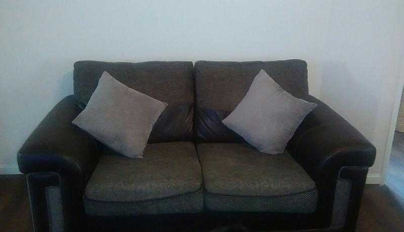 2 seater and 3 seater mocha leather and fabric dfs sofas for sale
