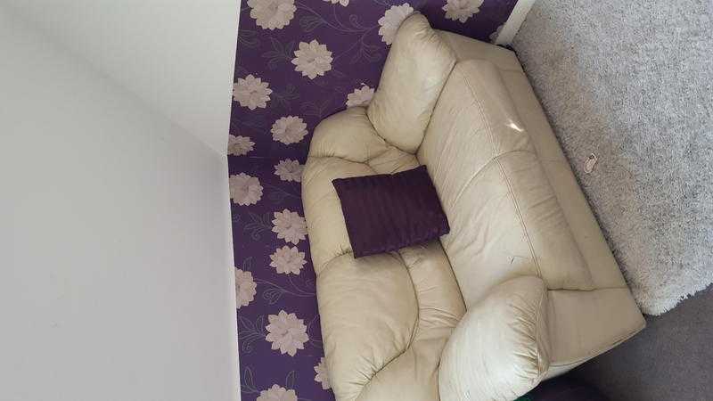 2 seater beige leather sofa