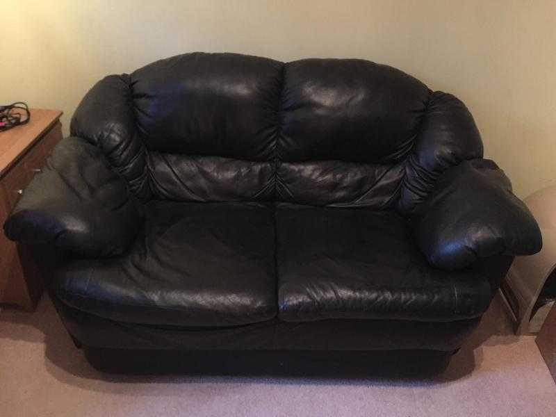 2 Seater Black Leather Sofa