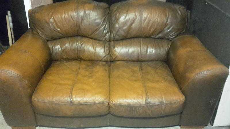 2 seater brown leather sofa