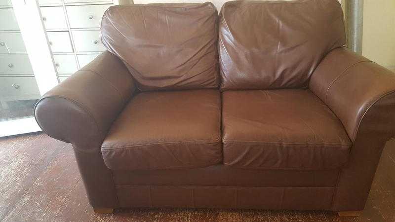 2 seater chestnut brown leather sofa