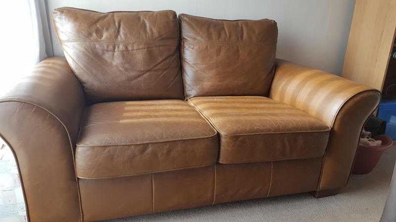 2 seater chocolate brown leather sofa