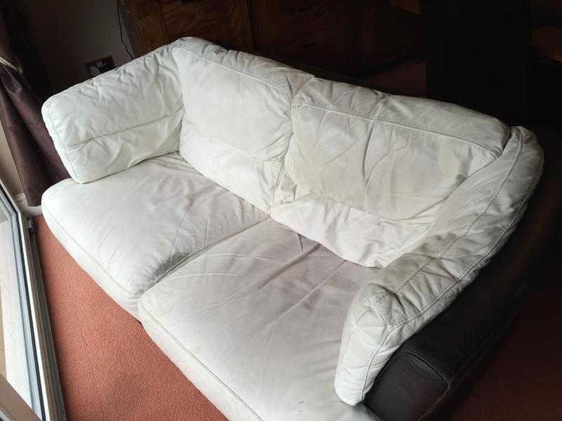 2 seater cream and brown leather sofa