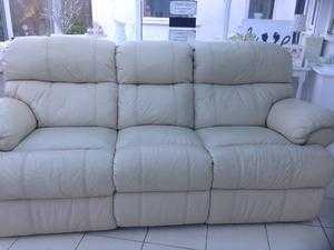 2 Seater cream leather sofa recliner