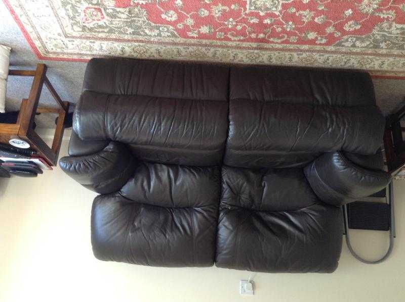 2 seater full leather reclining sofa ,dark brown reduced to 50 ,as must go today ,absolute bargain