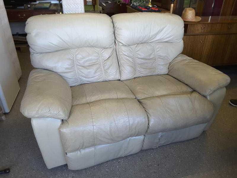 2 Seater Reclining Beige Faux Leather Sofa With Footrests - Local Delivery 19