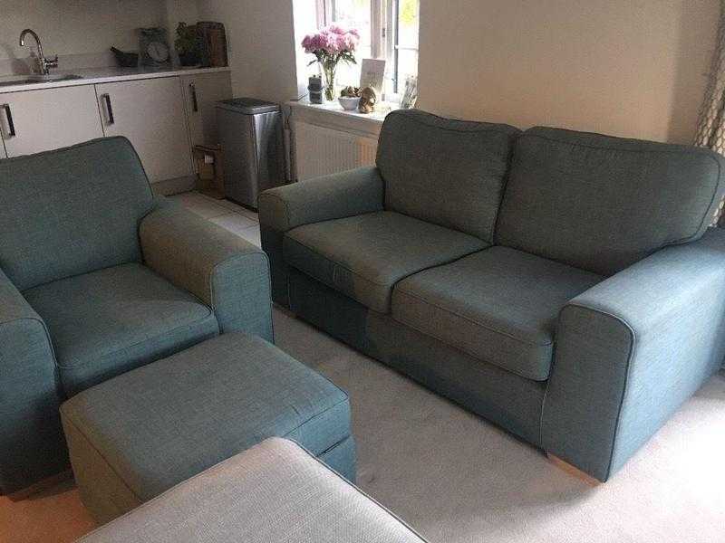 2 seater sofa, armchair and storage footstall