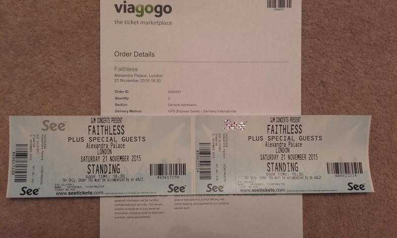 2 tickets for FAITHLESS at Alexandra Palace 21st nov 15