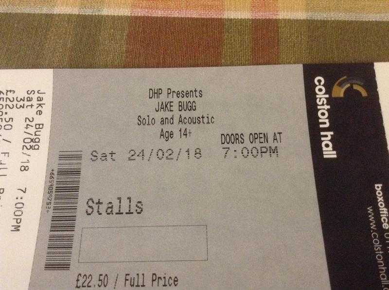 2 Tickets for sold out Jake Bugg gig at Bristol Colston Hall 24022018 face value