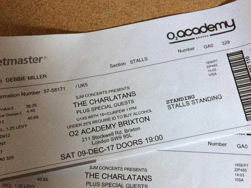 2 Tickets to The Charlatans on 9th December at the O2 Brixton Academy