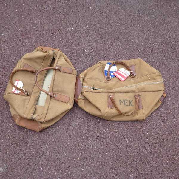 2 VINTAGE MILITARY CANVAS  LEATHER HOLDALLS