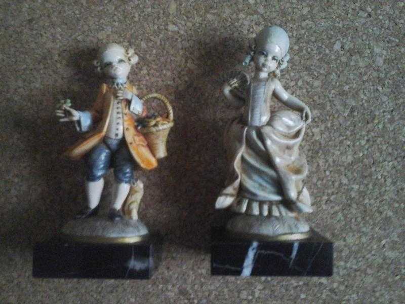 2 vintage retro Italian plastic figures on marble bases.