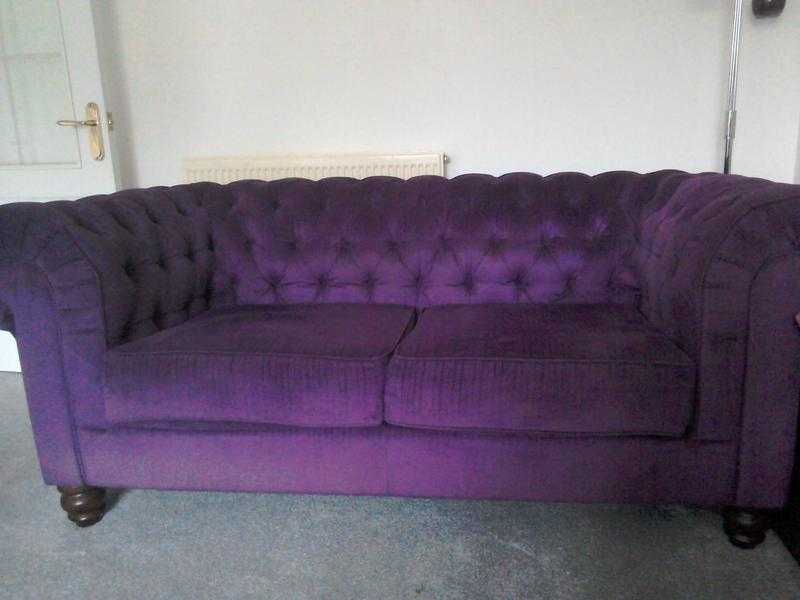 2  wine coloured  (purple) chesterfield sofa,s
