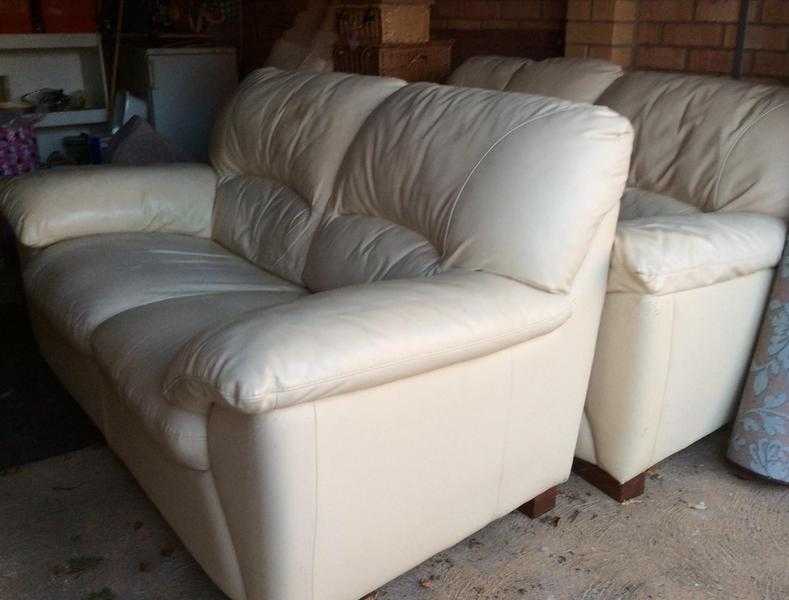 2 x 2 Seater Cream Leather Sofas