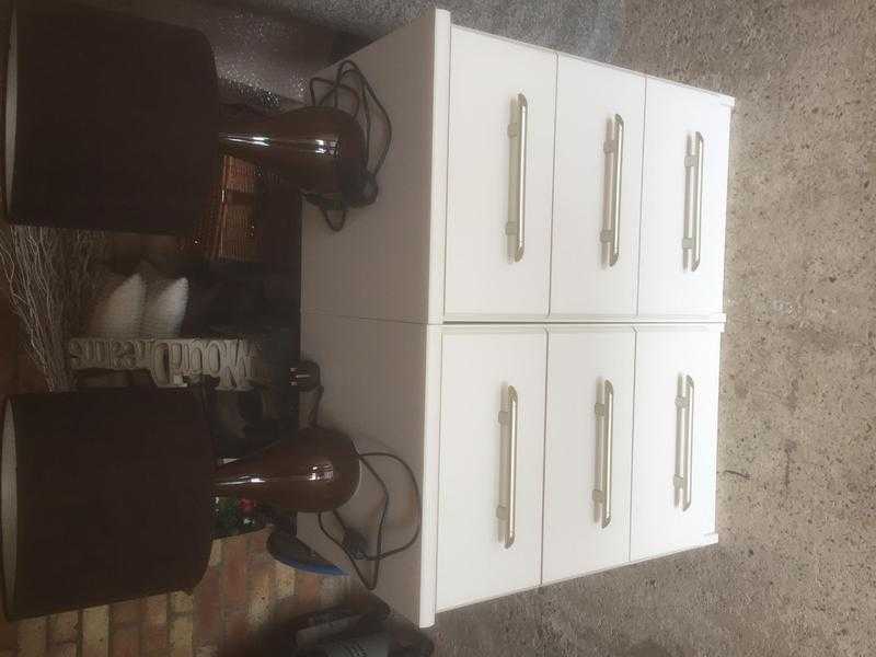 2 X 3 Drawer bedside chests finished in white