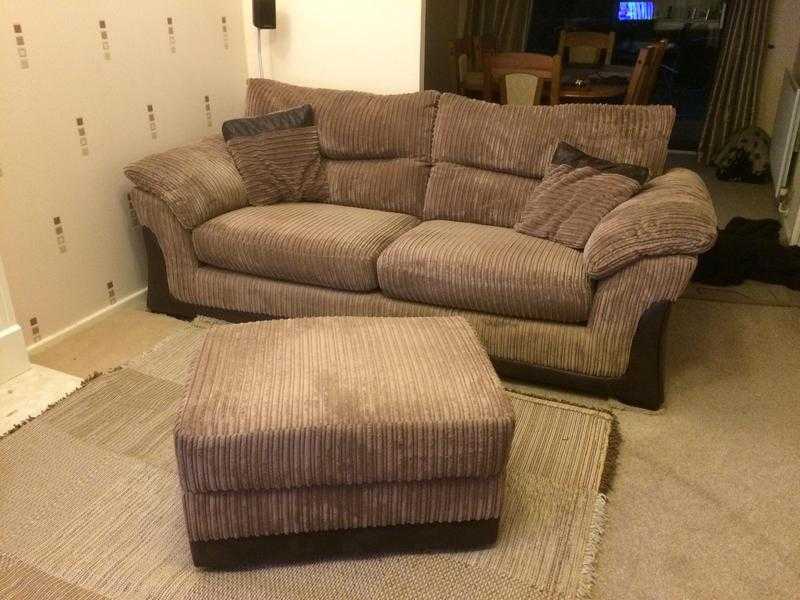 2 X 3 seater sofas and storage footstool. (URGENT)