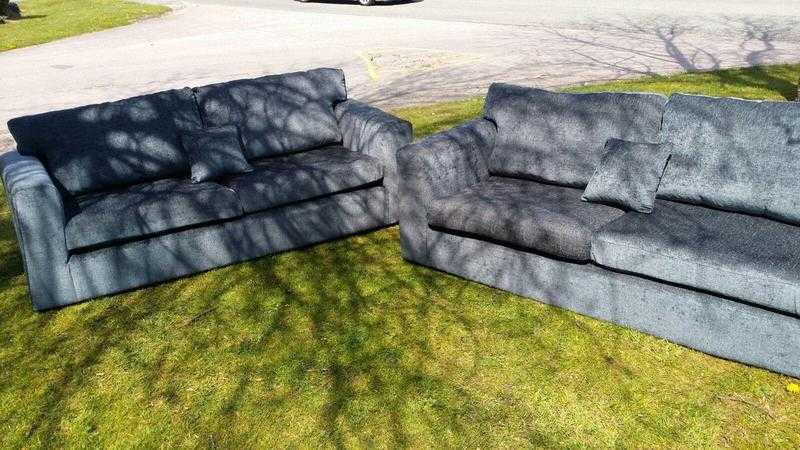 2 x 3 Seater Sofas in Grey Chenille Fabric