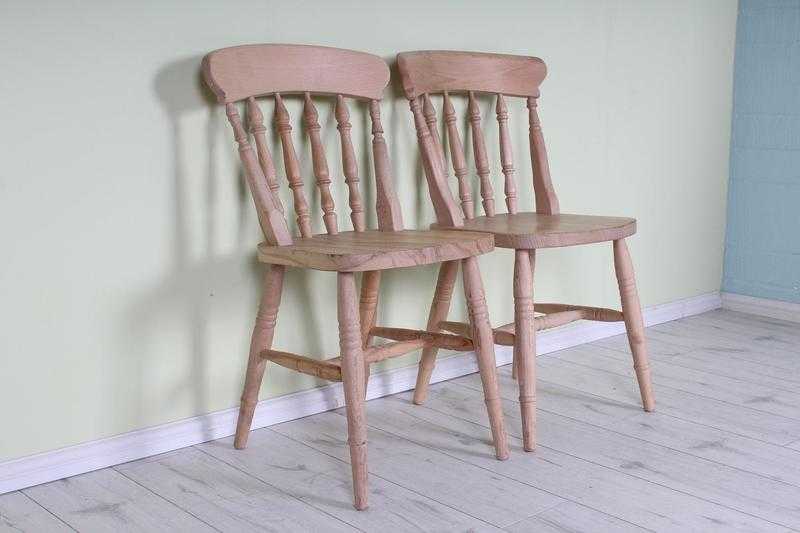 2 X BEECH FARMHOUSE CHAIRS, LIGHT IN COLOUR VERY HEAVY NO WOBBLES - CAN COURIER