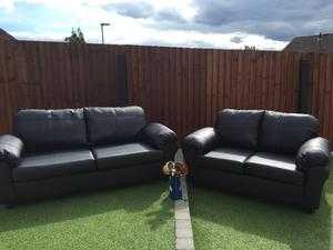 2 x Chocolate Brown Leather 3 seat sofas