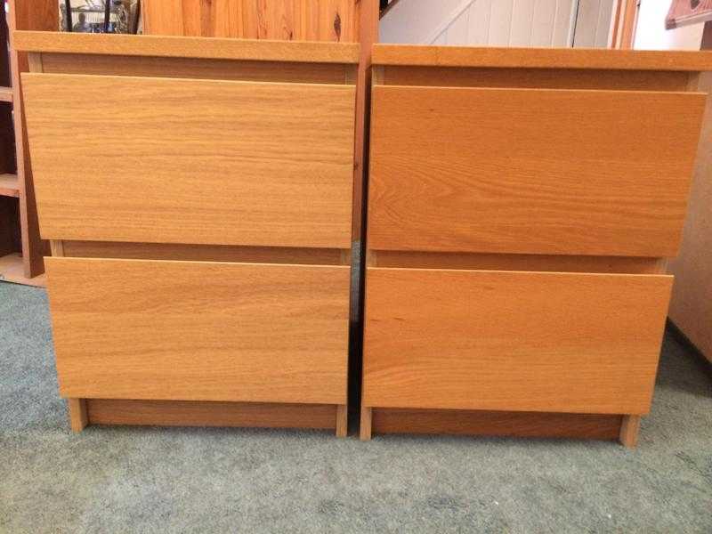 2 x IKEA Malm 2 Drawer cabinets - Oak