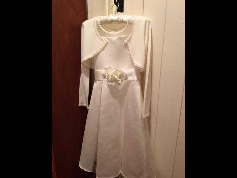 2 x John Lewis Ivory satin flower girl dresses ages 8 amp 5 with sparkly shoes (size 12 amp 2) amp cardis