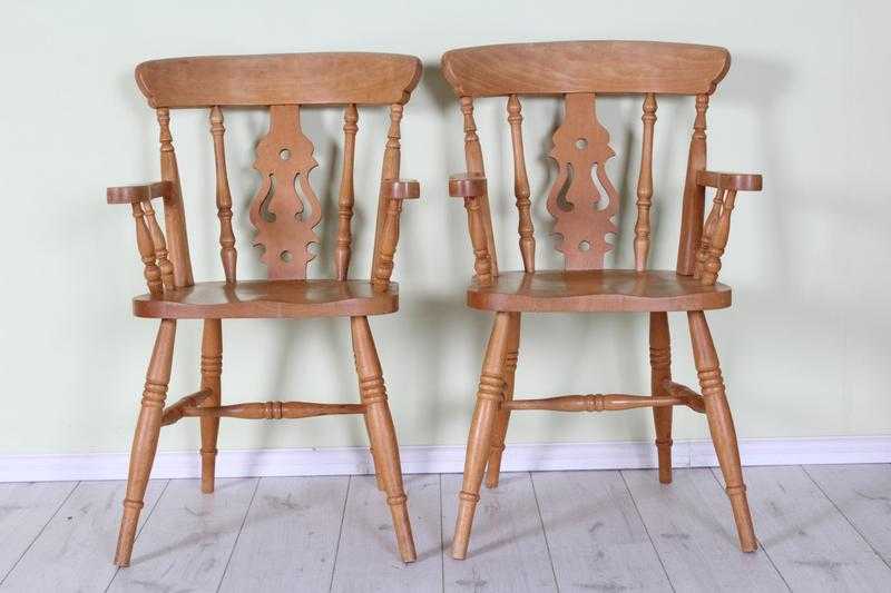 2 X SOLID BEECH CARVER CHAIRS FIDDLEBACK WAXED - CAN COURIER