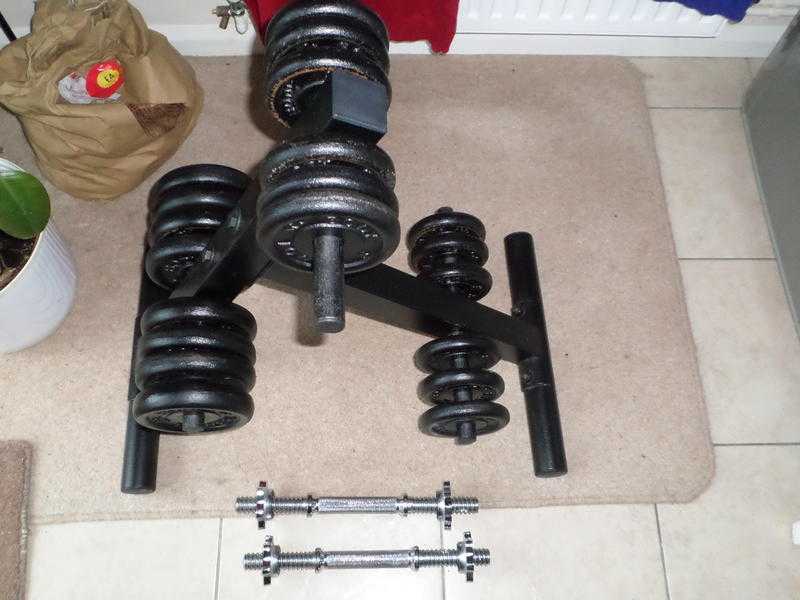 20 lifting weights 2 dumbells and weight stand