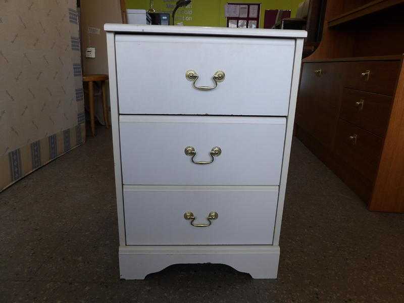 20 OF ALL ITEMS SALE - White 3 Drawer bedside table