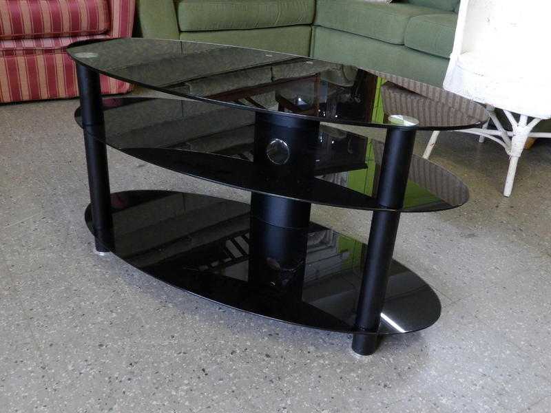 20 OFF ALL ITEMS SALE - Black Oval Glass TV Stand - Local Delivery Service Available